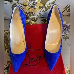 Louboutin blue suede spike heels 3.5”.